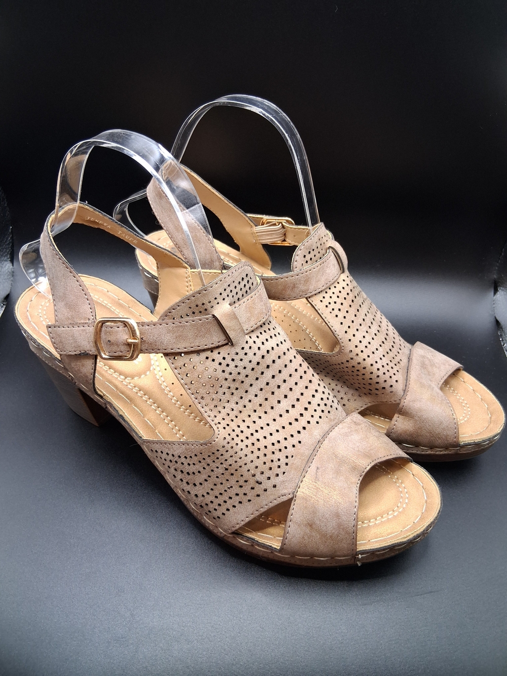 Women's Taupe Peep-Toe Perforated Slingback Sandals